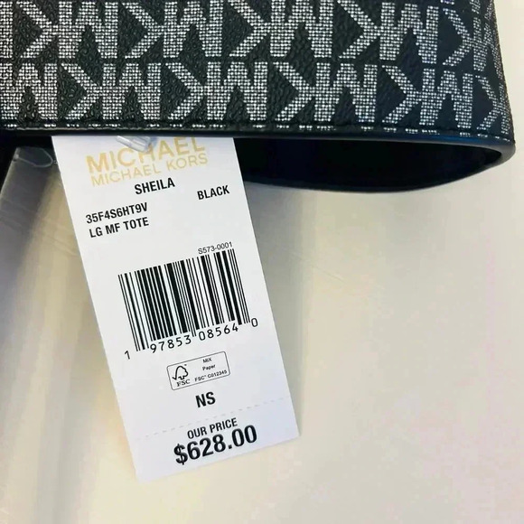 Michael Kors Sheila Large Signature Logo and Metallic Tote Bag Black - Picture 10 of 10